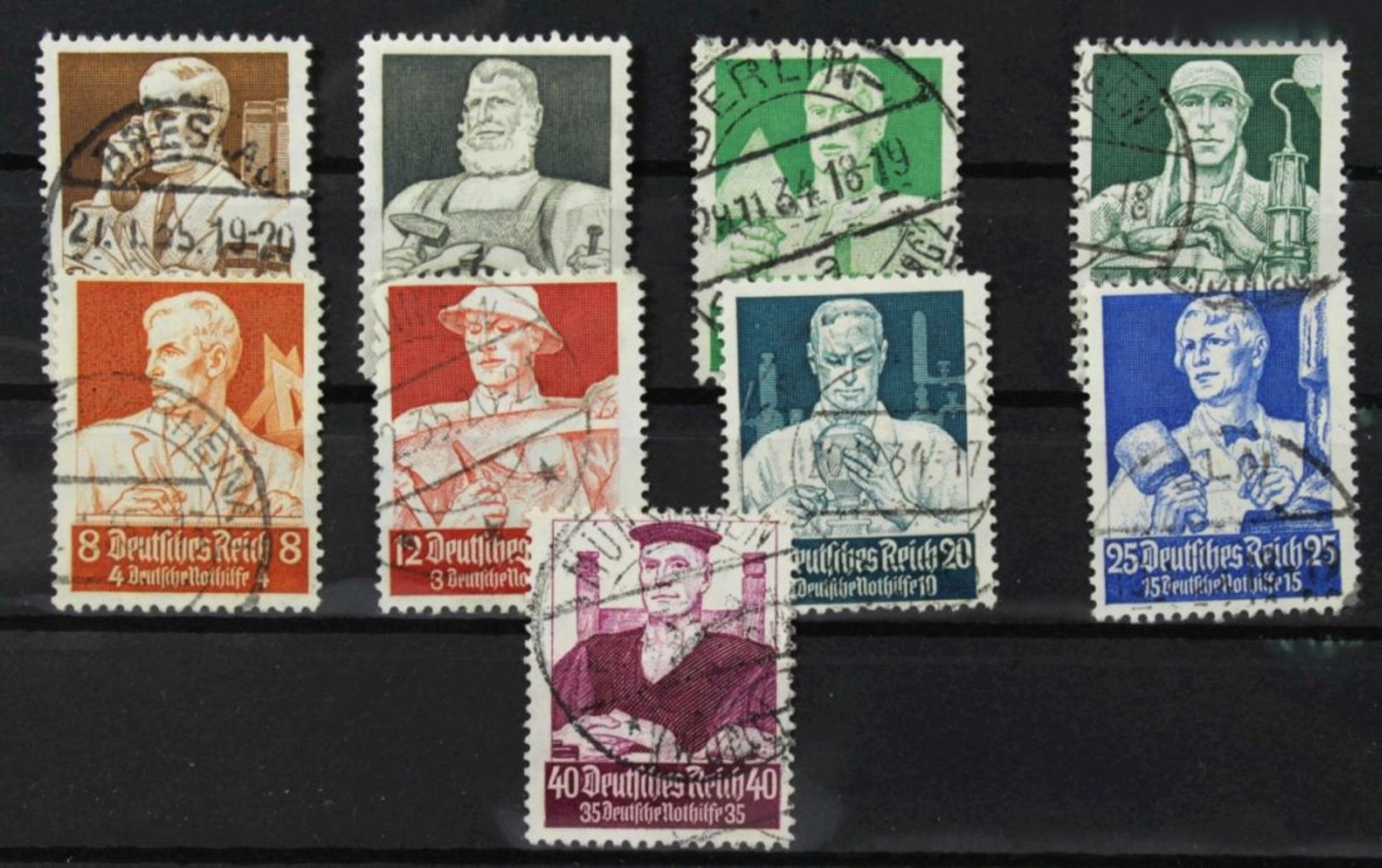 Deutsches Reich, Michel-Nr. 556-564, gestempelt, Michel-Nr. 557 mit Falz ohne Stempel<b