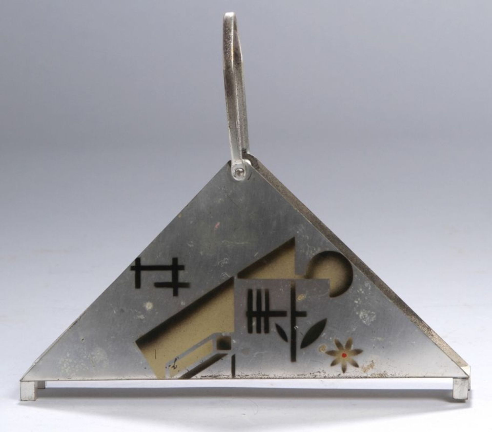 Art Déco Metall-Serviettenhalter, WMF, Geislingen, auf 4 Quaderfüßchen Dreiecksform mitscharnie