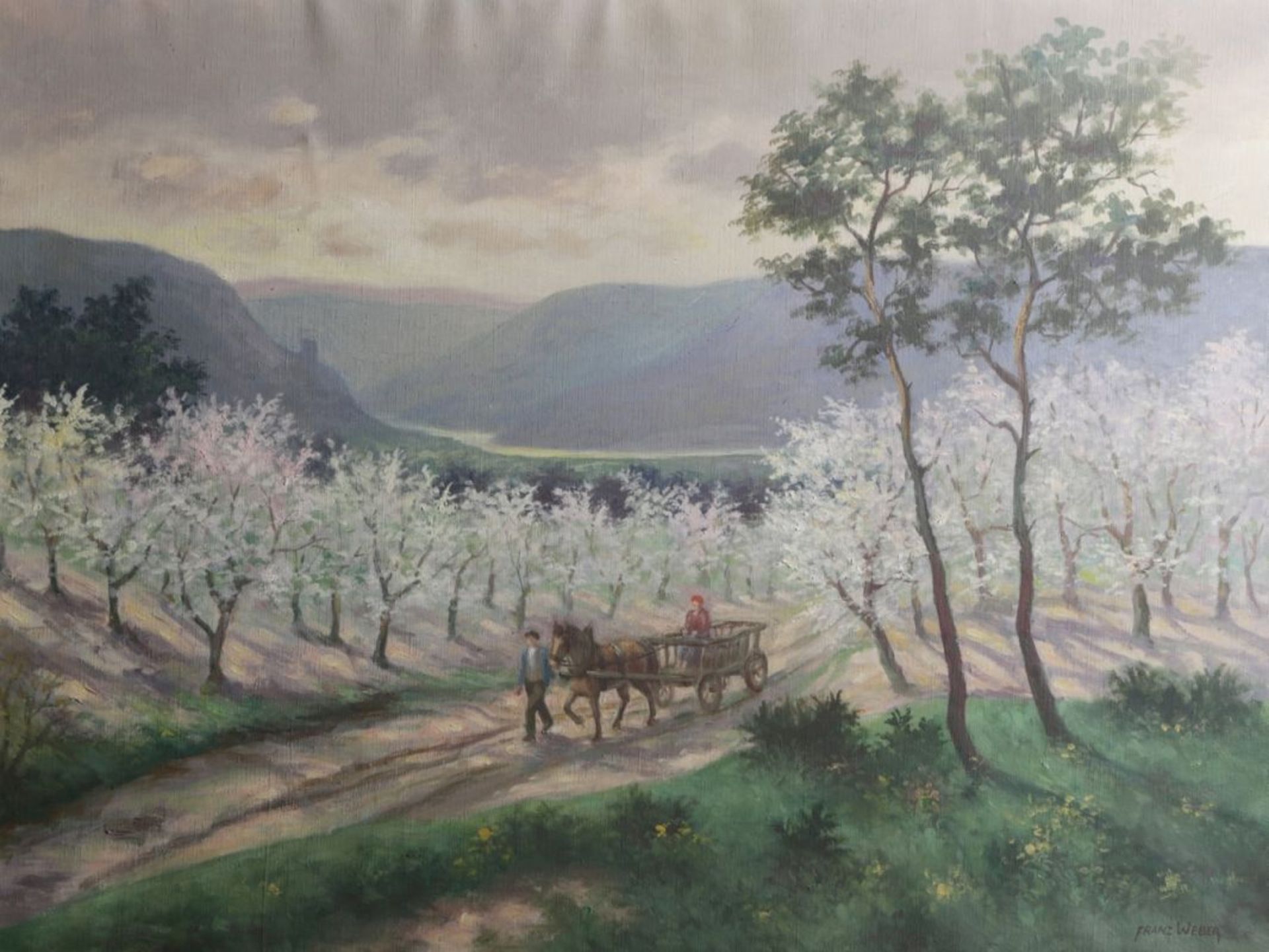 Weber, Franz, dt. Maler Mitte 20. Jh. "Landschaft mit blühenden Bäumen", sign., Öl/Lw., 60x 80