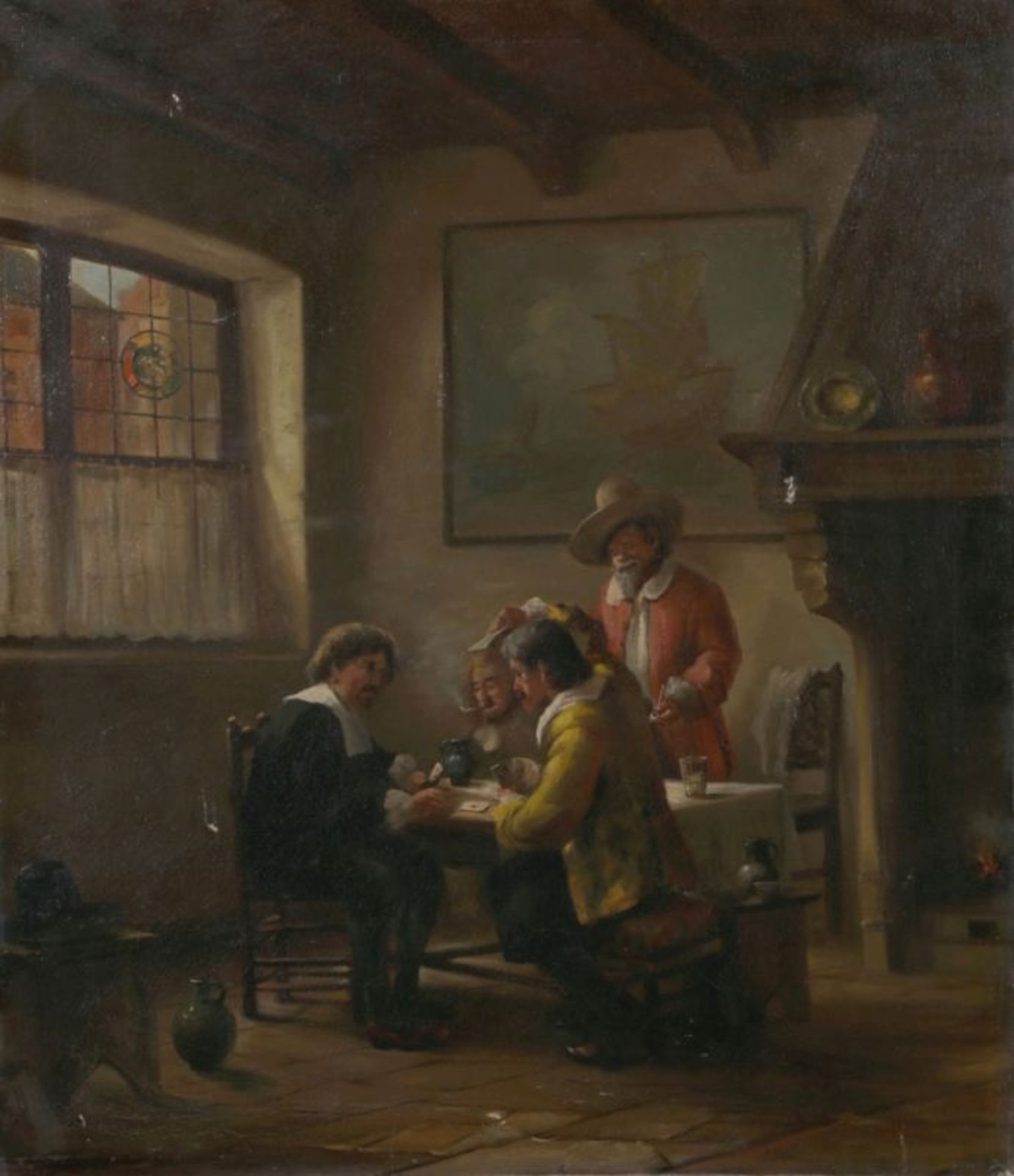 Anonymer Maler, 1. Hälfte 20. Jh. "Beim kartenspiel in der Stube", Öl/Lw., 83 x 70 cm,besch.<br