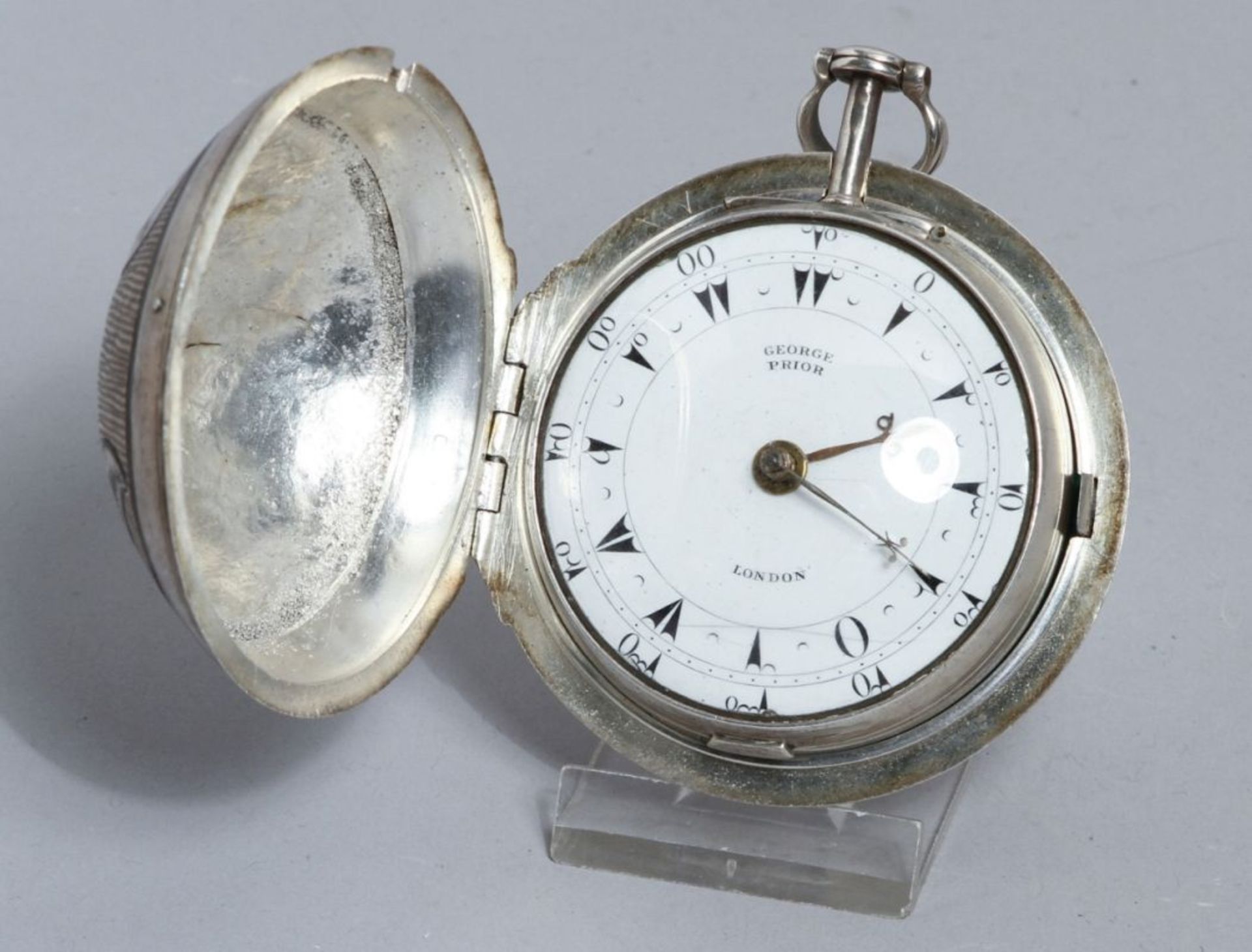 Kutscher-Uhr, Georg Prior, London, 1782, Sterling Silber, mechanisches Werk mitSchlüsselaufzug,