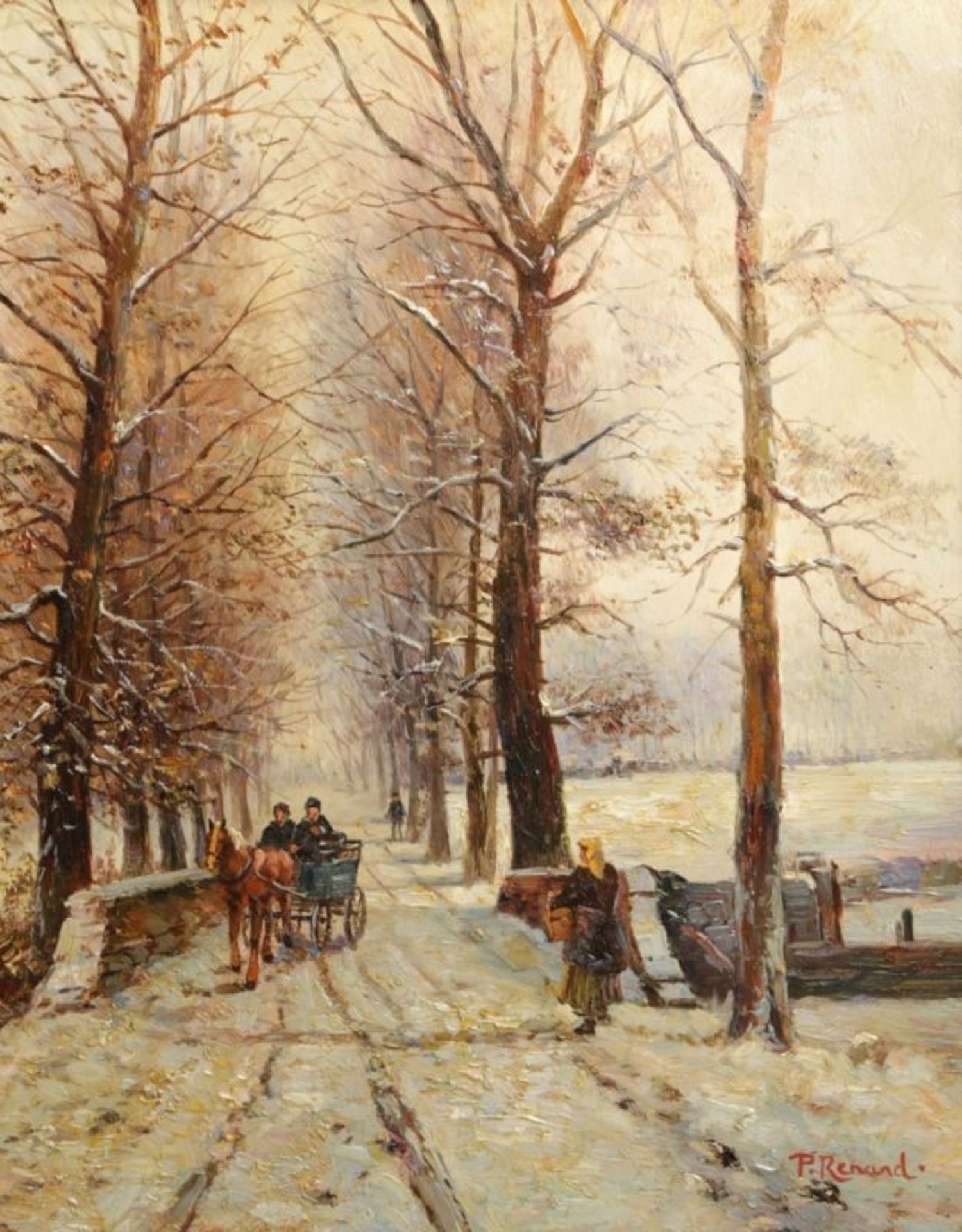 Renard, P., belgischer Maler 2. Hälfte 20. Jh. "Winterlandschaft mit Allee", sign.,Öl/Holz, 25