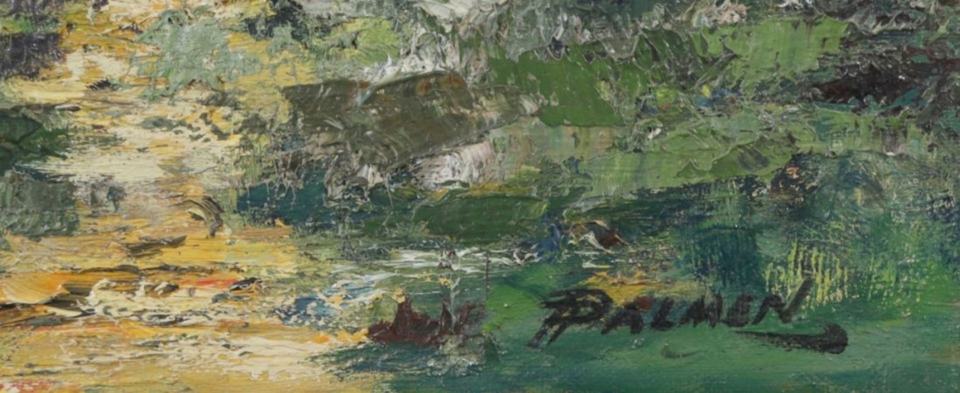 Palmen, P., Maler Mitte 20. Jh. "Gebirgshof", sign., Öl/Lw., 50 x 60 cm - Bild 2 aus 2