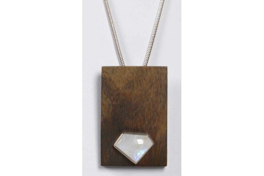 Kette Mit Anhanger Sterling Silber Facon Schlangenhaut Rechteckiger Holzanhanger Besetzt Mit