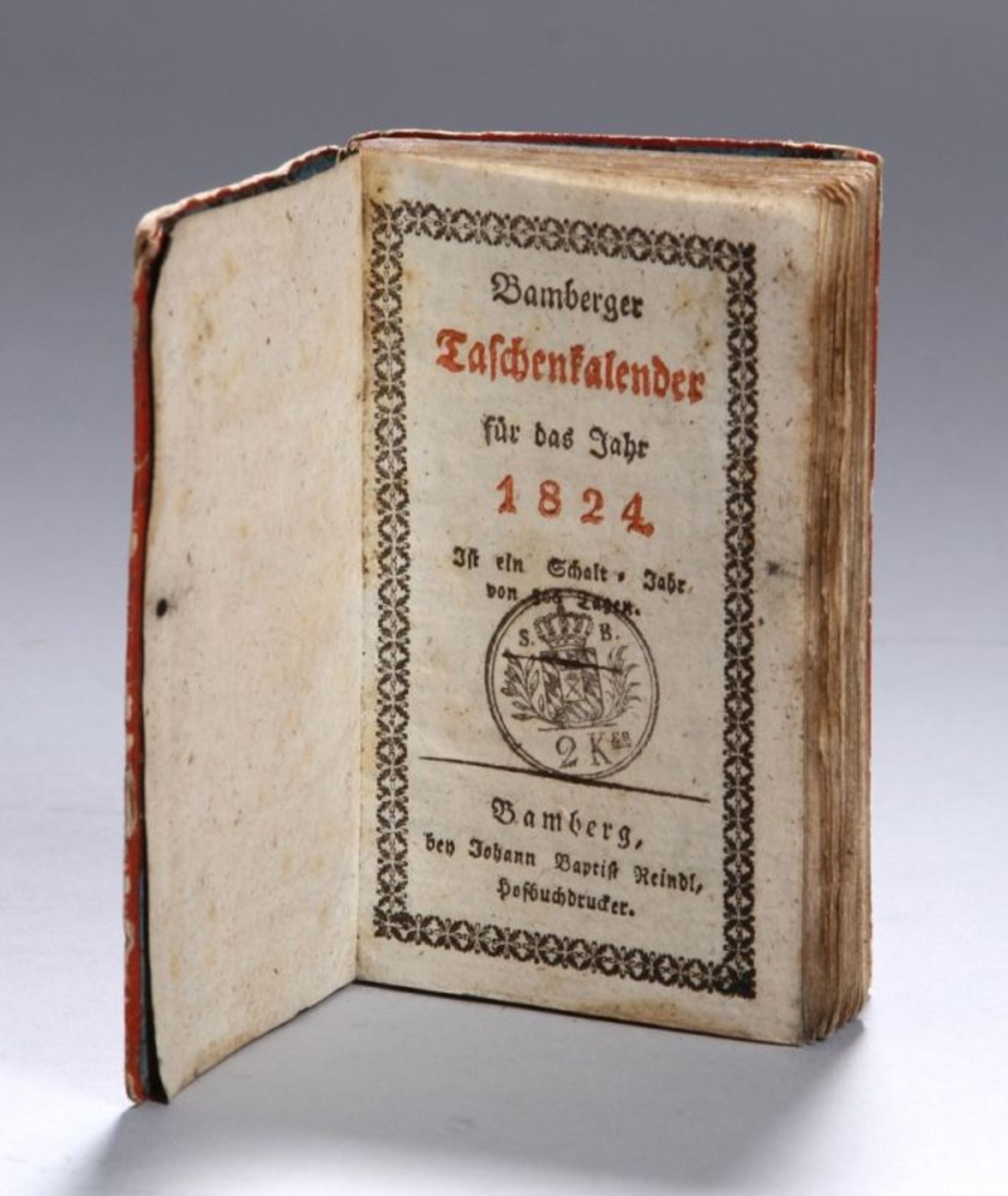 Taschenkalender, 1824, HofbuchdruckerJohan BaptistReindl, Bamberg, Gebrauchsspuren, Rückenteils