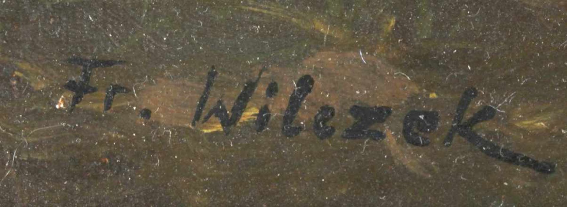 Wilezek, Fr., Maler 2. Hälfte 20. Jh. "Teichlandschaft", sign., Öl/Holz, 25 x 50 cm - Bild 2 aus 2