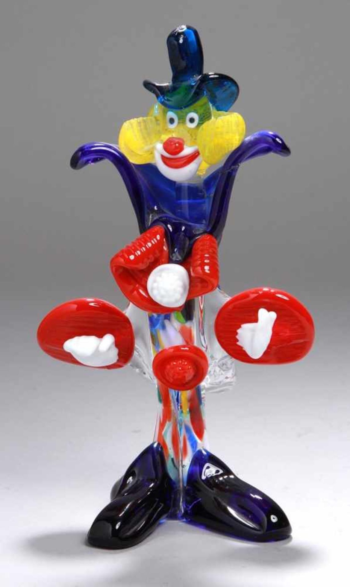 Glas-Figur, "Clown", Murano, 2. Hälfte 20. Jh., vollplastische, naive, stehende Ausformungmit t