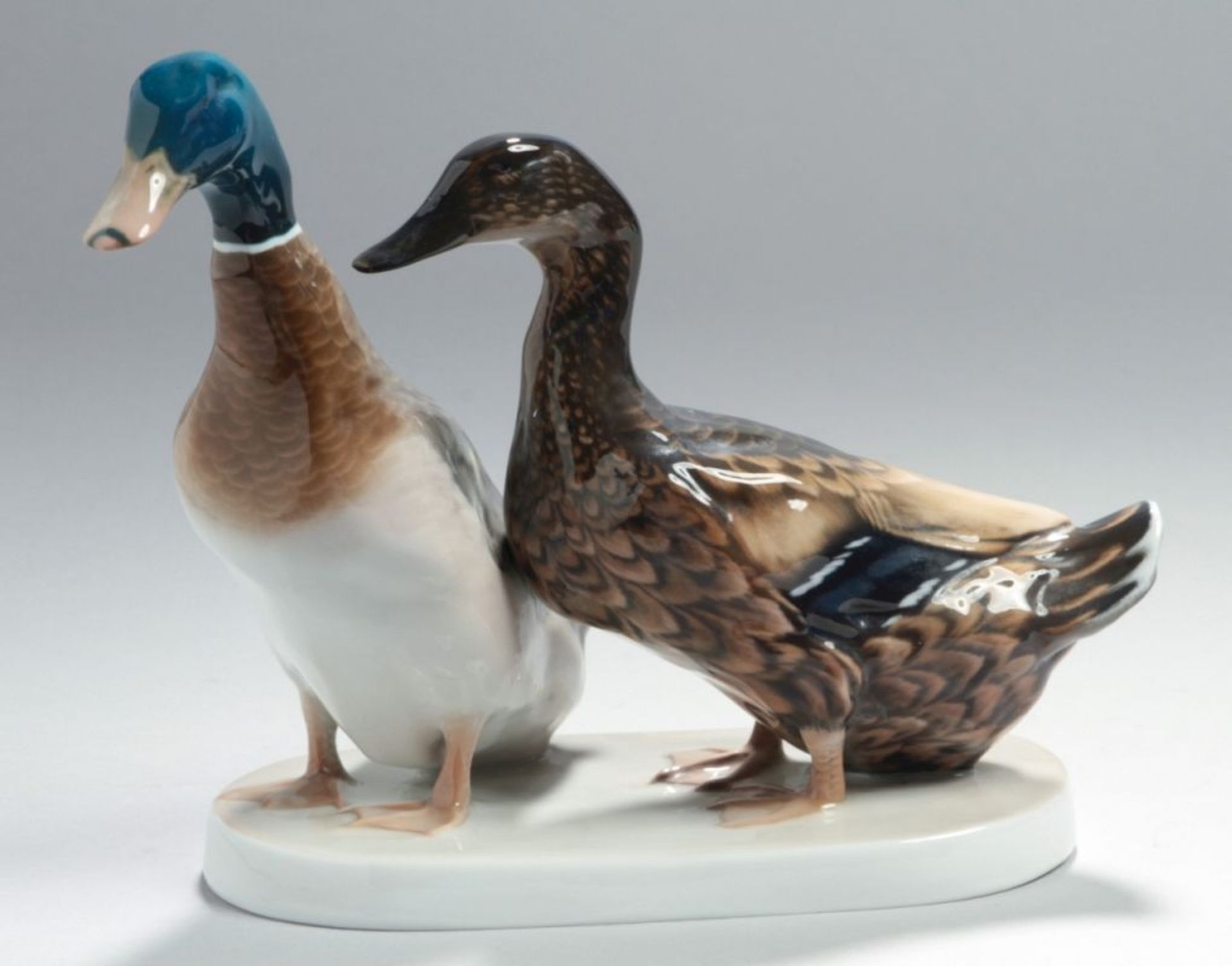 Porzellan-Tierplastik, "Entenpaar", Rosenthal, Classic Rose Collection, nach 1974, Entw.:Willy