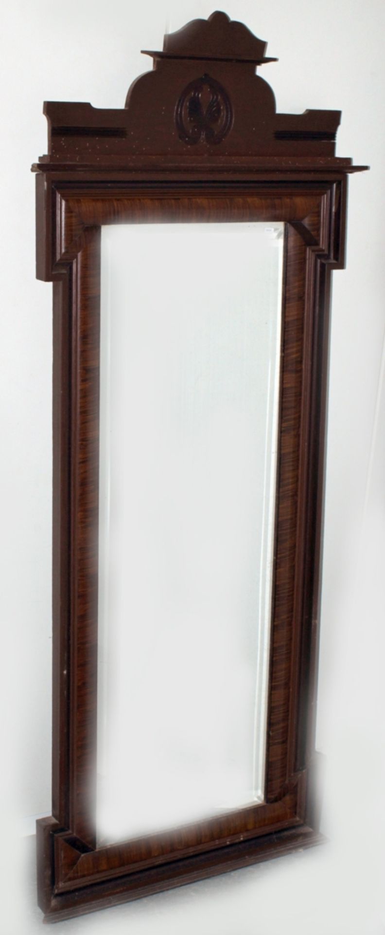 Wandspiegel, um 1900, Holz, dunkel gebeizt, rechteckig, facettierter Spiegel, 142 x 61 cm,3 kle