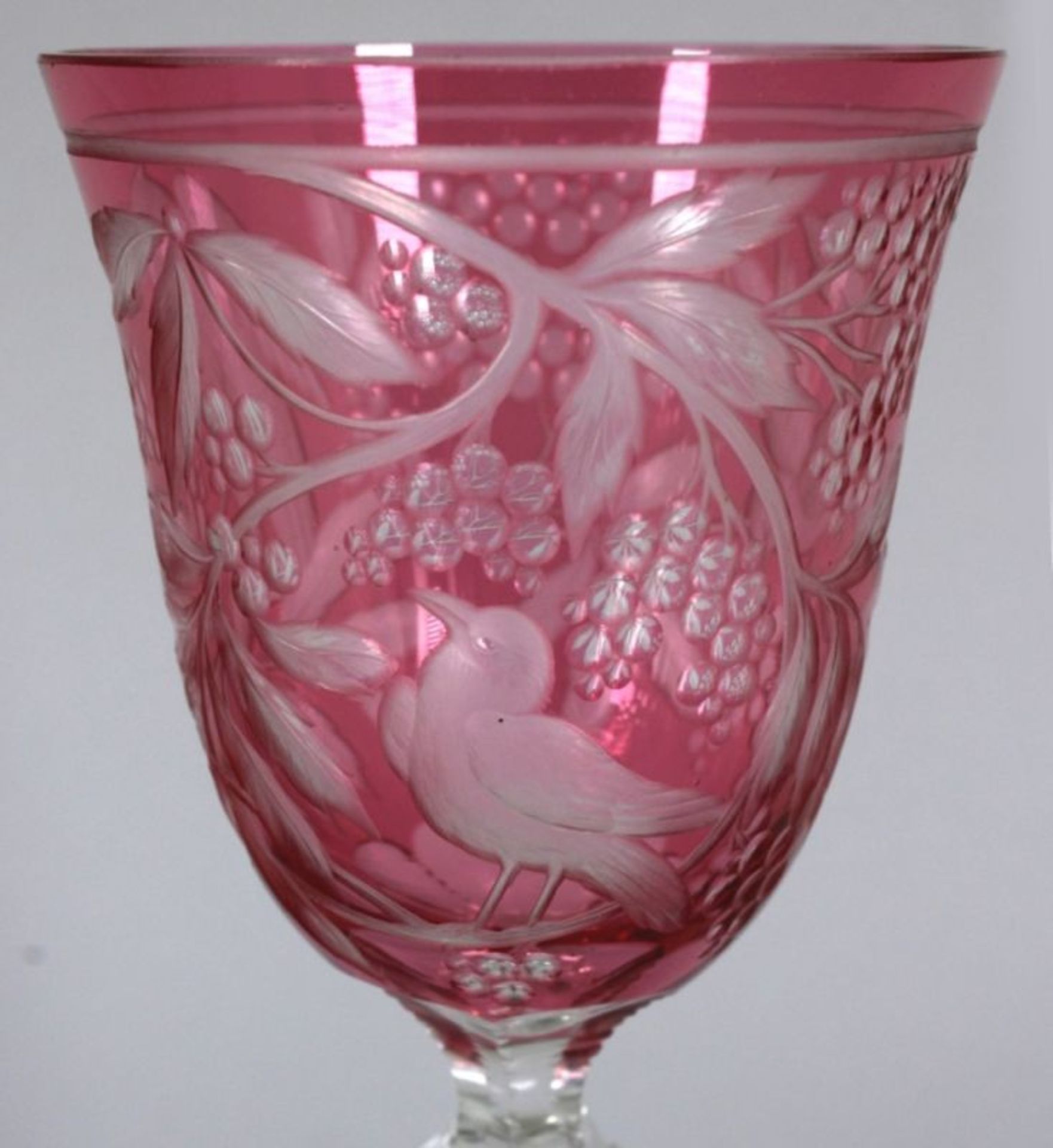 Wein-Stengelglas, dt., um 1900, Tellerstand mit Stern-Strahlenschliff, konischer,facettierter S - Bild 3 aus 4