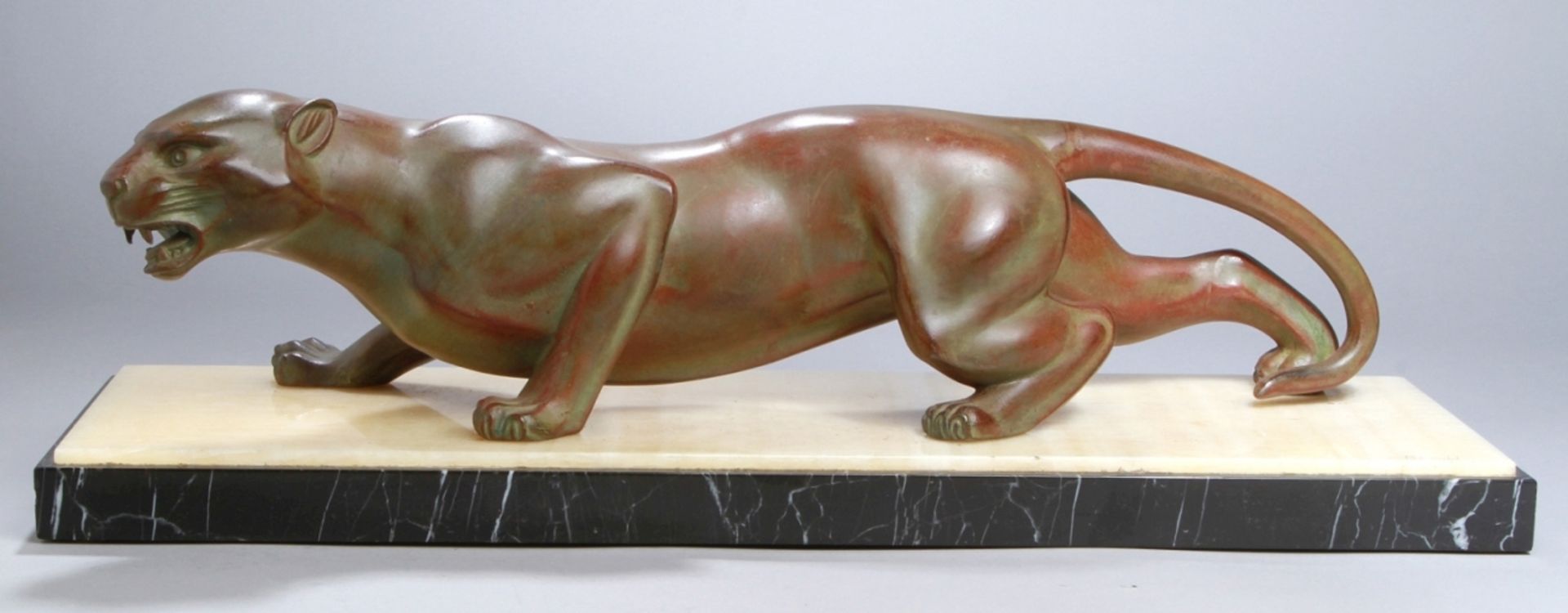 Weißbronze-Tierplastik, "Panther", Brault, J., Bildhauer 1. Hälfte 20. Jh.,vollplastische, natu
