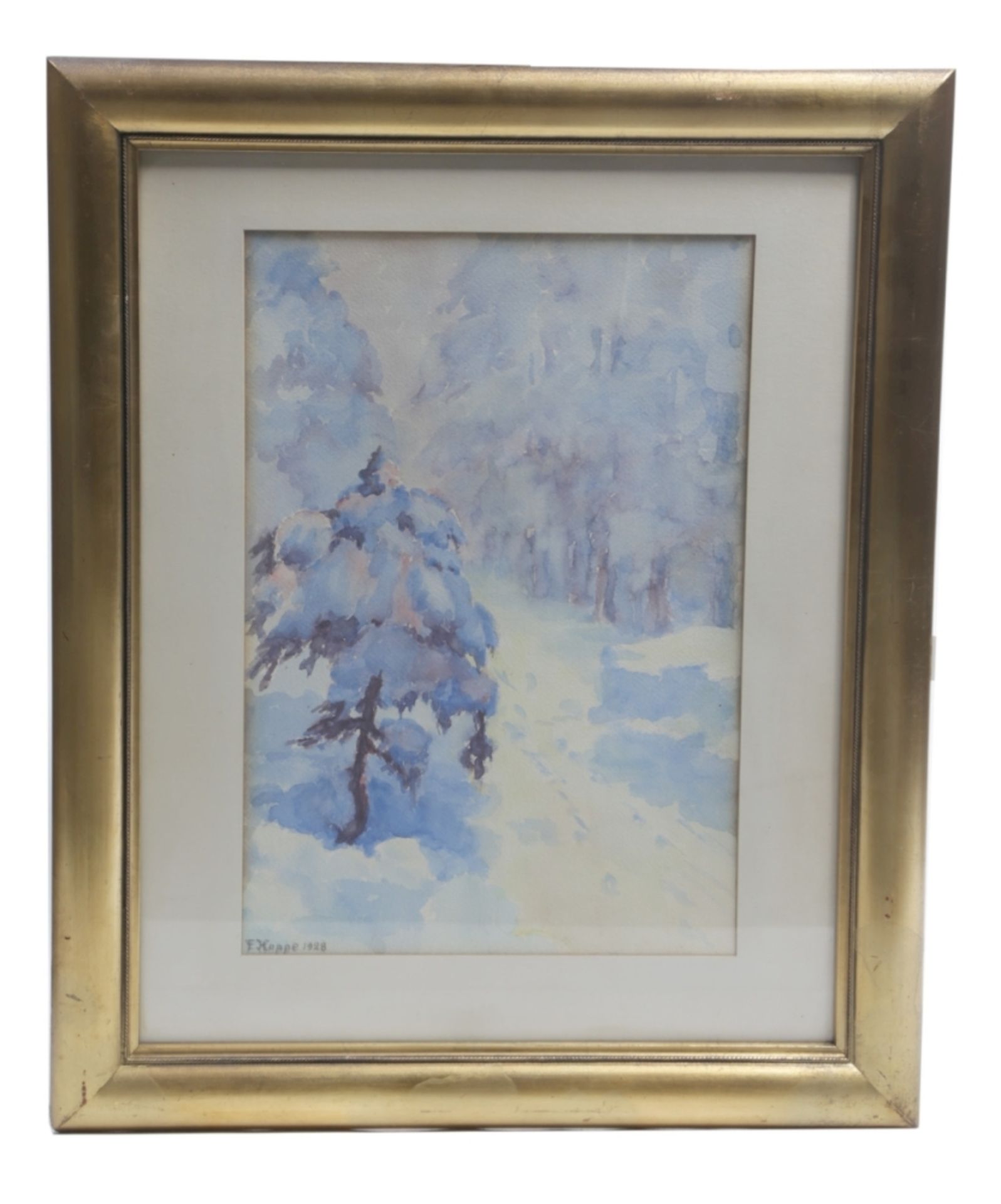 Hoppe, F., Maler 1. Hälfte 20. Jh. "Winterlandschaft", Aquarell, sign., dat. 1928, 48 x 33cm<br