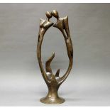 Bronze, braun patiniert, "Abstrakte Darstellung (Paar)", 20. Jh., 78 cm hoch