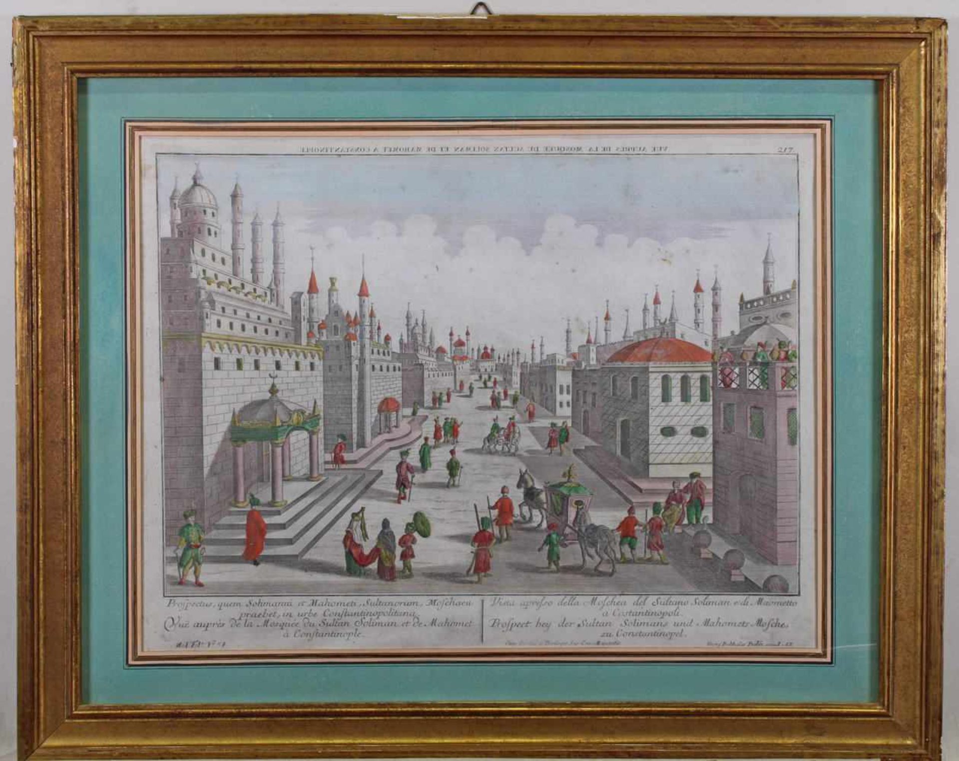 Guckkastenbild, "Konstantinopel", Georg Balthasar Probst, 33 x 43 cm (P.a.), unter Glas gerahmt - Bild 2 aus 2