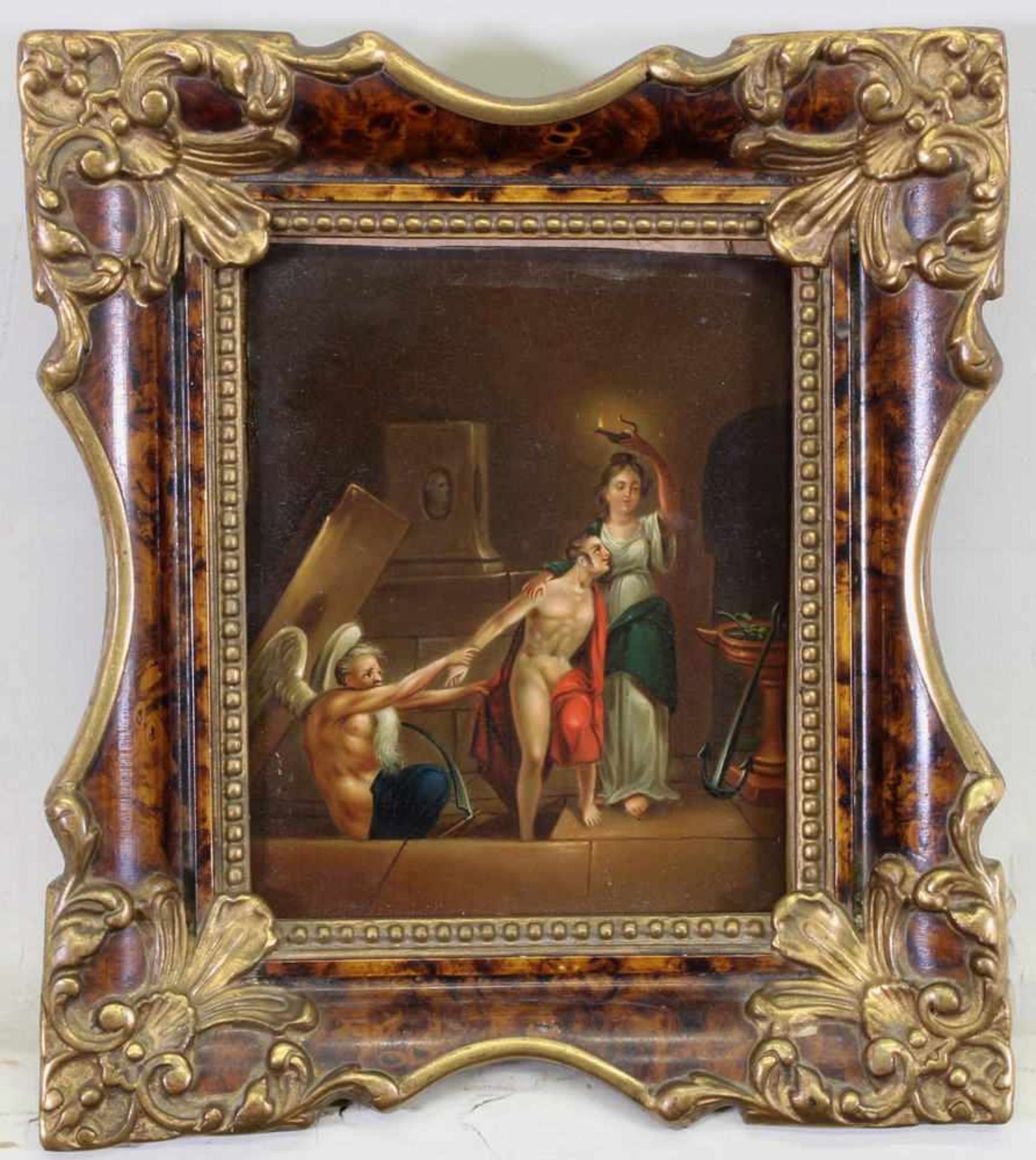 Sakralmaler (wohl 19. Jh.), "Der auferstandene Christus", Öl auf Kupfer, 20 x 24 cm< - Bild 4 aus 5