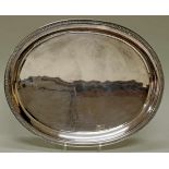 Platte, Silber 925, oval, Blattstabrand, glatter Spiegel, 46 x 36.5 cm, ca. 1.236 g