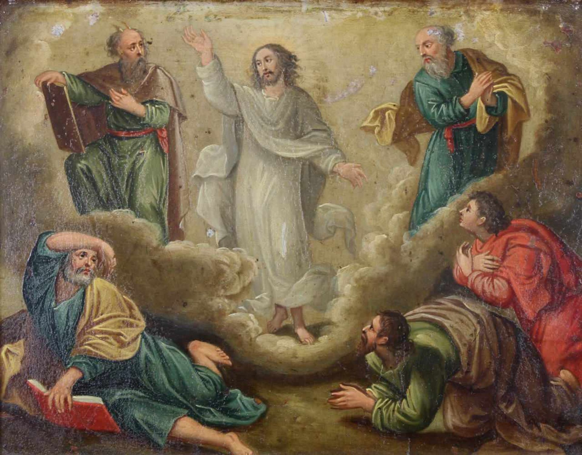 Sakralmaler (wohl 19. Jh.), "Der auferstandene Christus", Öl auf Kupfer, 20 x 24 cm<