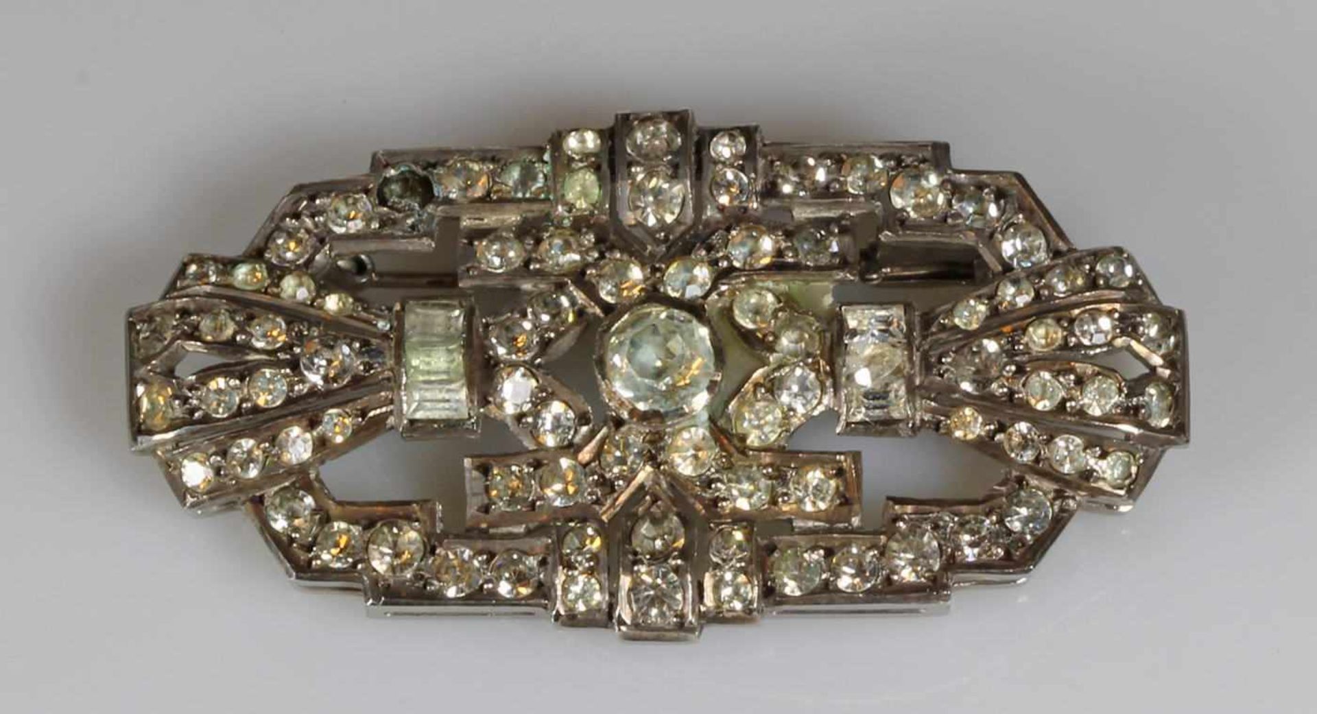 3 Modeschmuck-Broschen, Frankreich, um 1900/1920, Metall/Silber, Strass-Steine - Bild 2 aus 4