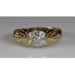 Ring, GG 585, teils weiß belötet, 9 Diamanten im Altschliff, 5 g, RM 18<b