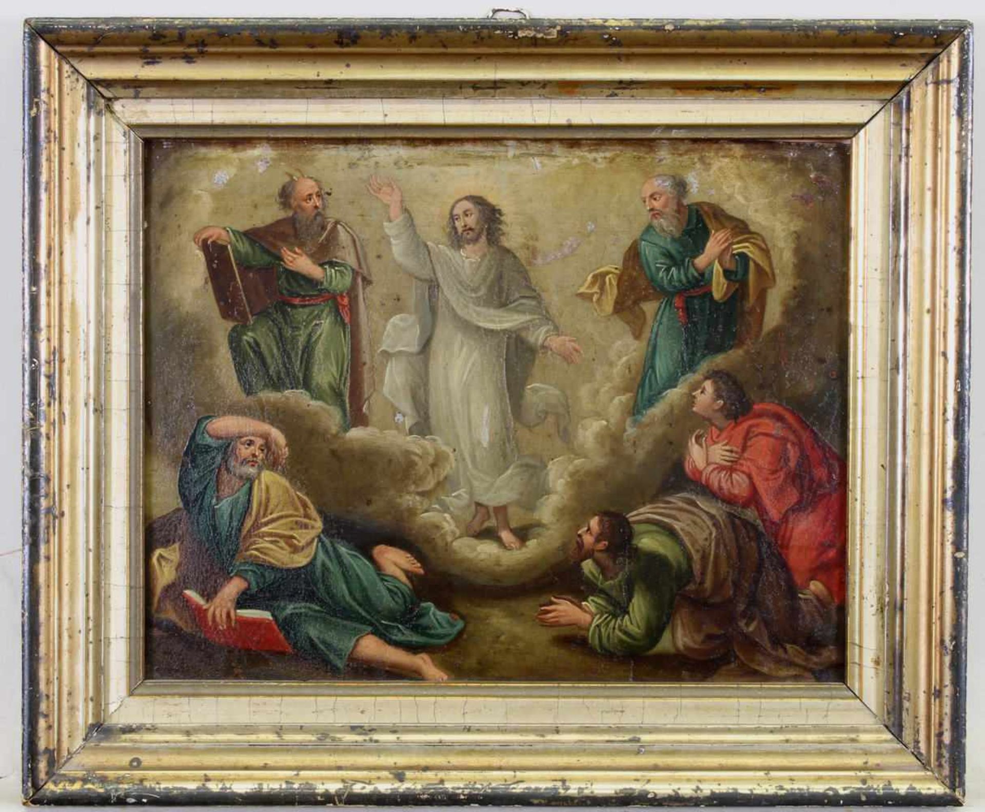 Sakralmaler (wohl 19. Jh.), "Der auferstandene Christus", Öl auf Kupfer, 20 x 24 cm< - Bild 2 aus 5