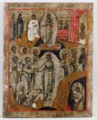 2 Ikonen, Tempera auf Holz, Russland 19. Jh., beschädigt: "Christi Auferstehung und Hadesfahrt",