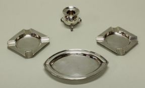 Tablett, Silber 925, London, 1905, Elkington & Co., spitzoval, auf vier Ballenfüßen, 1.8 x 15.5 x 10