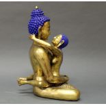Figur, "Buddha mit Gefährtin", Nepal, spätes 20. Jh., Metall, vergoldet, Haare mit blauer