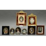 8 Miniaturen, Gouachen, "Damenbildnisse", verschiedene Maße, von 8 x 6 cm bis 11 x 8 cm, jeweils