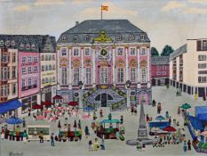 Vorbau, Herbert (1927 Bonn - 2007 Bad Breisig), "Bonner Rathaus mit Marktplatz", Öl auf Leinwand,
