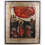 Ikone, Tempera auf Holz, "Die feurige Himmelfahrt des Propheten Elias", Russland, 19. Jh, 31 x 25