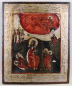 Ikone, Tempera auf Holz, "Die feurige Himmelfahrt des Propheten Elias", Russland, 19. Jh, 31 x 25
