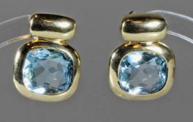 Paar Ohrstecker, GG 750, 2 Blautopase zus. ca. 7.0 ct., ca. 8.2 g