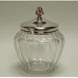 Bowlengefäß, Silber 925, Gefäß aus farblosem Kristallglas, Deckel aus Silber, 34 cm hoch, ca. 338
