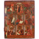 Mehrbildikone, Tempera auf Holz, Russland, 19. Jh., "Mariä Geburt, Maria, aller Betrübten Freude,