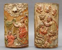 2 Reliefs, Holz geschnitzt, "Krönung Mariens", "Himmelfahrt", Spanien, um 1700, ca. 35 x 19 cm,