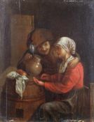 Unbekannter Maler (17./18. Jh.), "Das ungleiche Paar", Öl auf Holz, um 1700, 21.5 x 16.5 cm, zwei