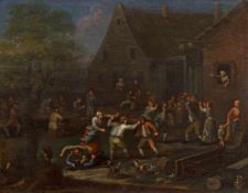 Niederländischer Maler (spätes 17. Jh./frühes 18. Jh.), "Bauernkirmes", Öl auf Kupfer, 19.5 x 24.5