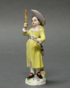 Porzellanfigur, "Junge mit Hut", Meissen, Schwertermarke, 1. Wahl, Modellnummer 40, polychrom und