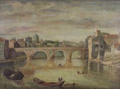 Landschaftsmaler (wohl 19. Jh.), "Blick auf Ponte San Sisto, Rom", Öl auf Leinwand, doubliert, 72.