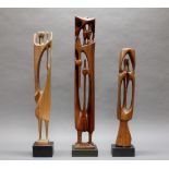3 Skulpturen, Holz geschnitzt, "Abstrakt", jeweils seitlich bezeichnet bzw. monogrammiert, jeweils