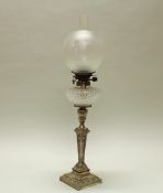 Petroleumlampe, Silber 925, Sheffield, 1898, James Deakin & Sons, getreppter Fuß, Pfeilerschaft
