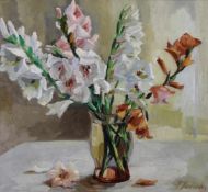 Kostinsky, Fernande (1902 Oberstdorf - 1978, Stilllebenmaler), "Stillleben mit Gladiolen", Öl auf