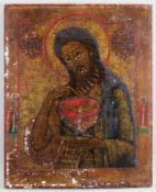 Ikone, Tempera auf Holz, "Johannes der Täufer", Russland, 19. Jh., 40 x 32.5 cm, zahlreiche