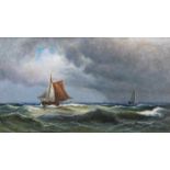 Marinemaler (19. Jh.), "Segler auf bewegter See", Öl auf Karton, 22 x 39 cm