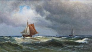 Marinemaler (19. Jh.), "Segler auf bewegter See", Öl auf Karton, 22 x 39 cm