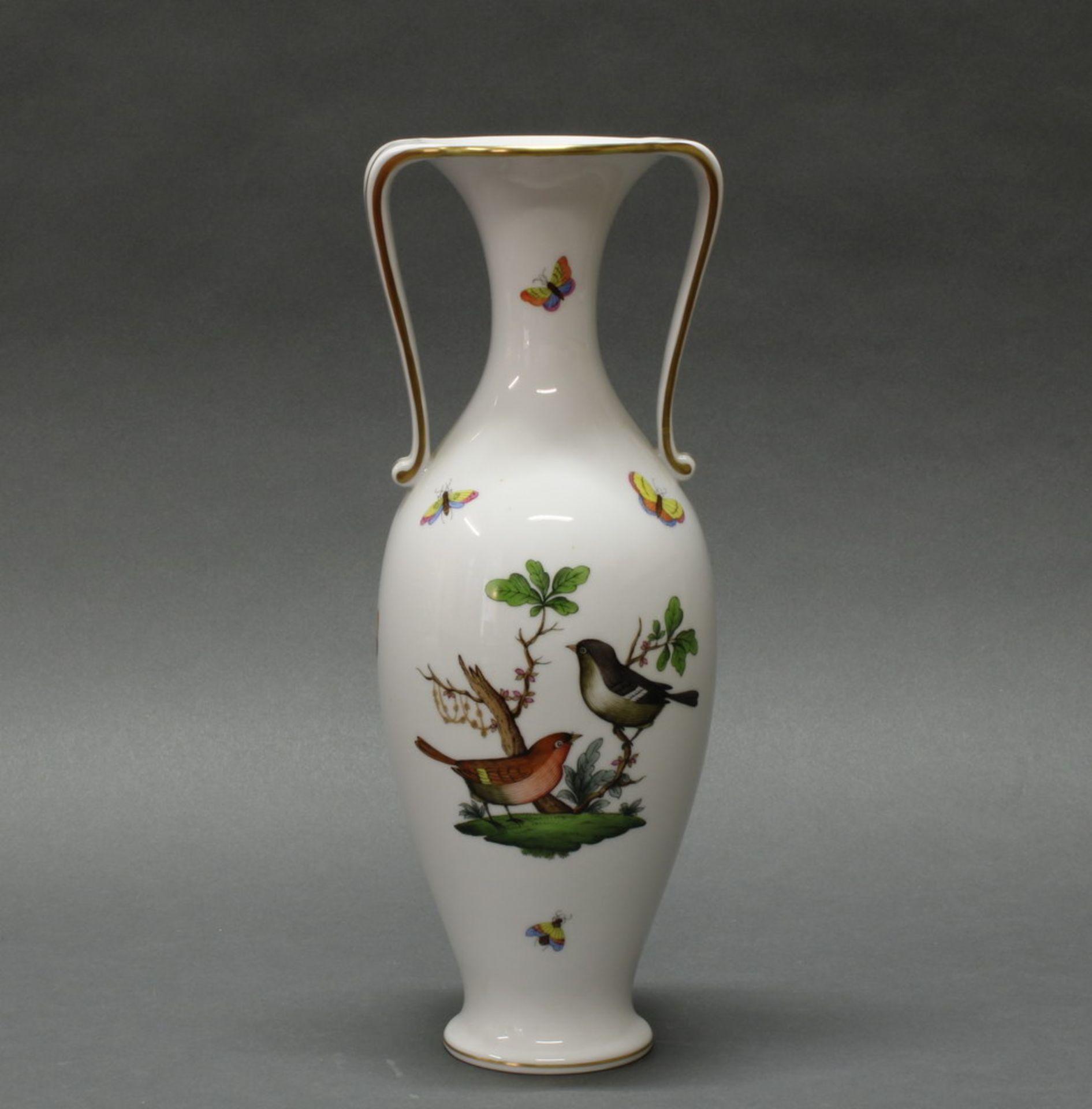 Henkelvase, Herend, Dekor Rothschild, Goldrand, Balusterform, 33 cm hoch