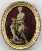 Unbekannter Maler (18. Jh.), "Allegorische Frauenfigur mit Taube", vor Schildpatt imitierendem