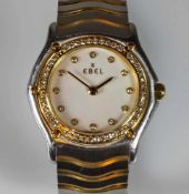 Damenarmbanduhr, Ebel, Modell Classic Wave, Stahl/Gold, Quarz, Perlmutt-Zifferblatt, Brillant-