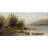 Pick, Anton (1840 Görz - ca. 1905), wohl, 2 kleine Gemälde: "Alpensee", Öl auf Holz, signiert