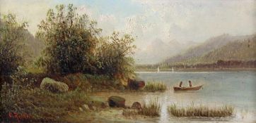 Pick, Anton (1840 Görz - ca. 1905), wohl, 2 kleine Gemälde: "Alpensee", Öl auf Holz, signiert